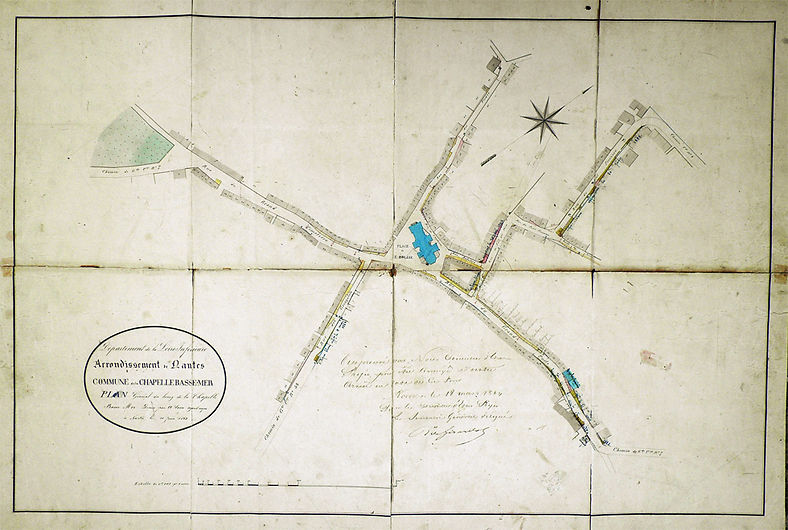 Plans du bourg de la Chapelle Basse-Mer en 1826. Ancienne église, et îlot Rabelais n'existent plus aujourd'hui