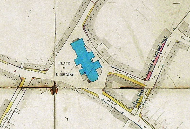 Plans du bourg de la Chapelle Basse-Mer en 1826. Ancienne église, et îlot Rabelais n'existent plus aujourd'hui