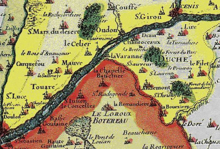 La Chapelle Basse-Mer au XVIIème, sur une carte des paroisses