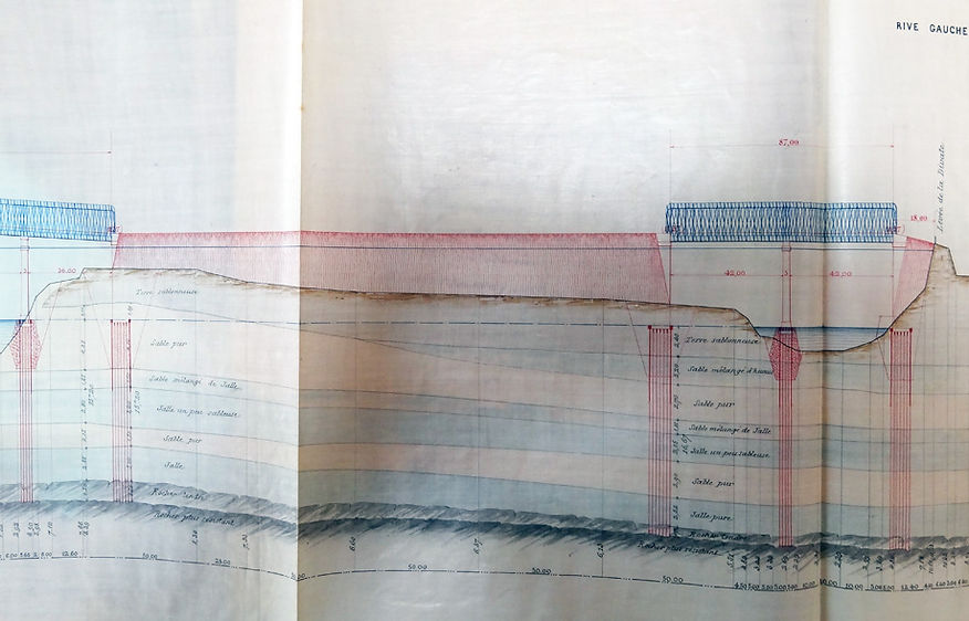 Projet de pont métallique pour les Ponts de Mauves, coté la Pinsonnière vers 1850.