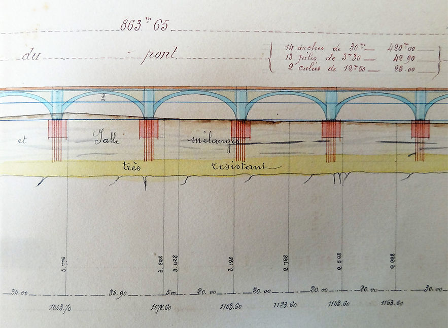 Projet de pont en pierre pour les Ponts de Mauves, vers 1850