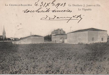 Carte postale ancienne de la distillerie et la vinaigrerie au début du siècle vue des vignes