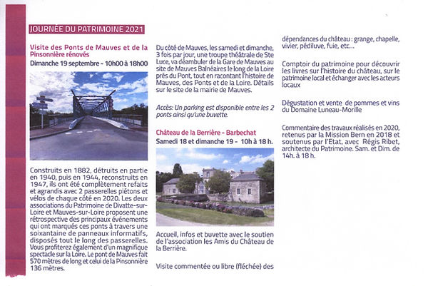 Programme des journées du patrimoine 2021